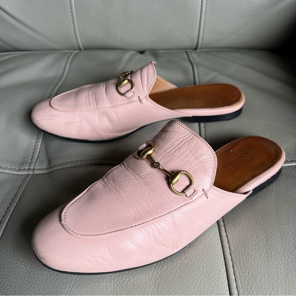 GUCCI Princetown Leather Horsebit Loafer Mules Sz 37.5 Perfect Pink Italy Made - Picture 16 of 17
